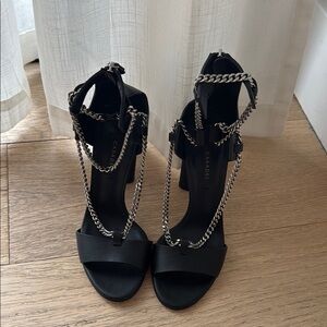 Sage Black Stiletto Heels with Chain Detail